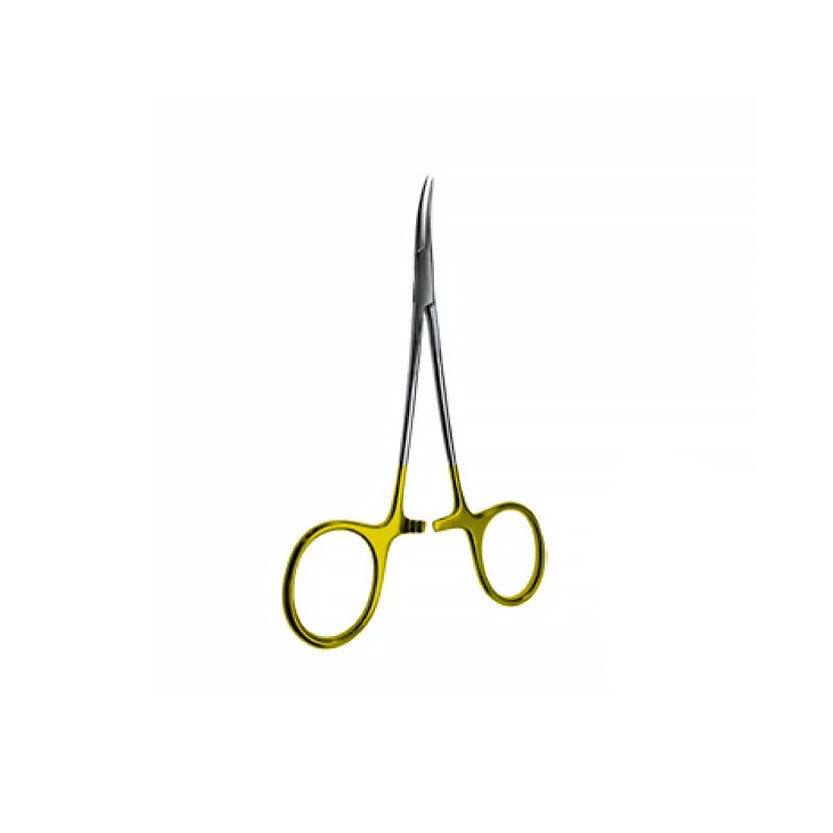 Spitzklemme Länge 12,5 cm, gebogen, fein, goldene Ringe, extra spitz