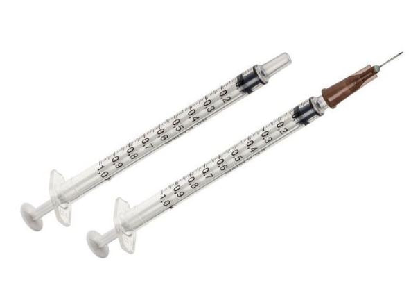 BD Plastipak™ Sub-Q kleinvol., 1 ml, 0,01 ml Grad., 26 G 1/2", 0,45 x 12,7 mm, br. Kappe (100 Stck)
