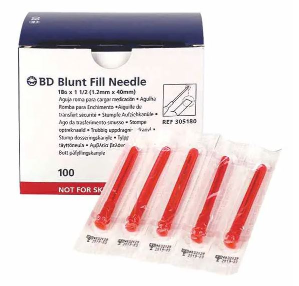 BD™ Blunt Fill ohne Filter, 18 G 1 1/2", 1,2 x 40 mm, Kappe rot, st. Schliff 45° (100 Stck)