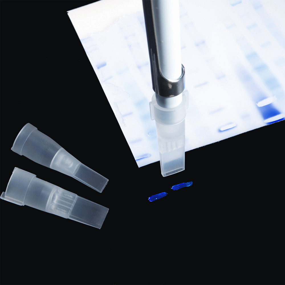 Gel Cutting Tips racked, 6.5mm x 1mm