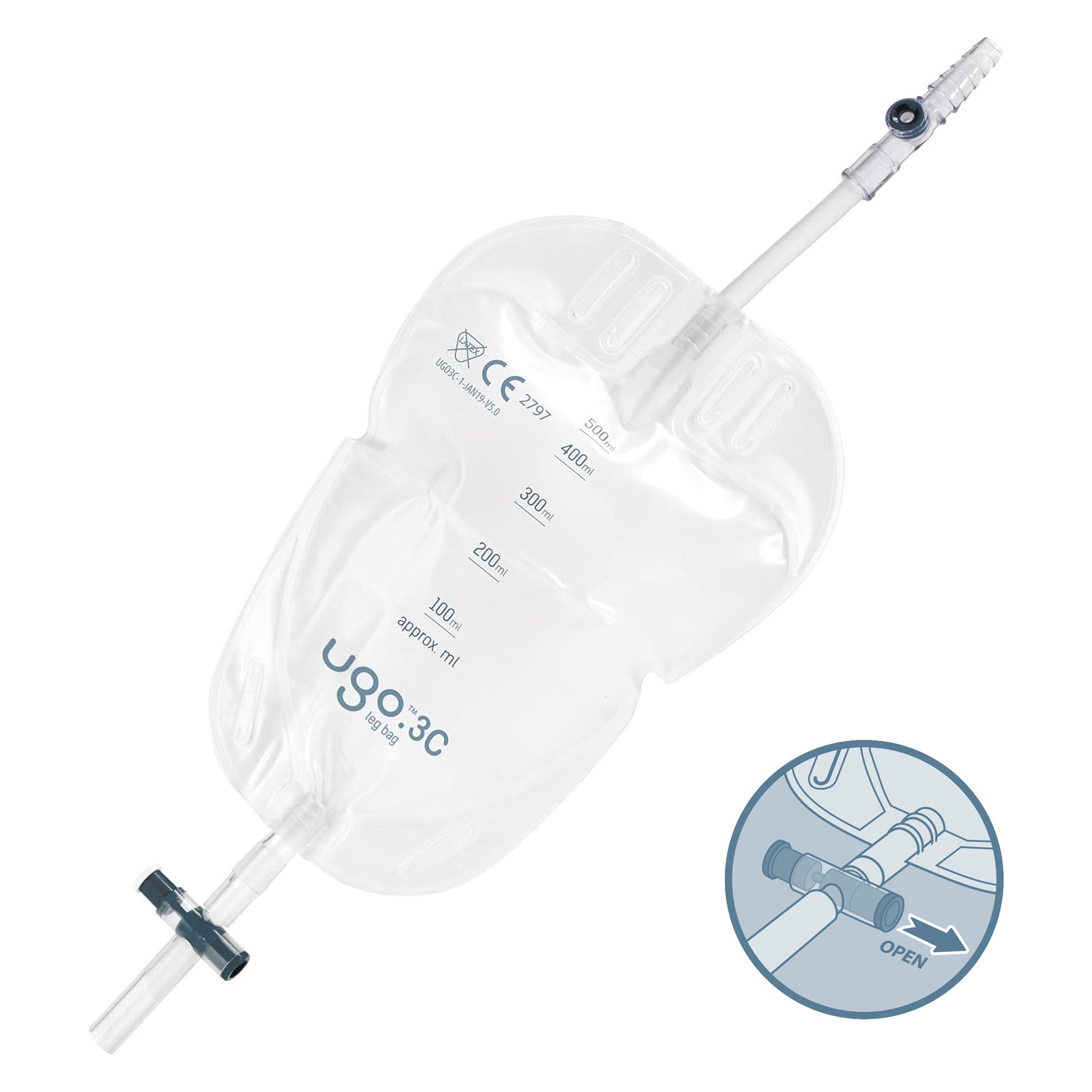 Ugo 3C, Beinbeutel 500ml, 5cm, Eckhahn (10 Stck)