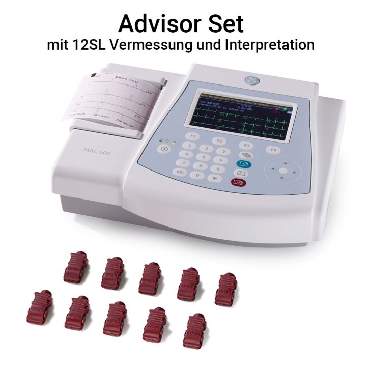 MAC 600 Advisor Set-Kit IEC mit Mehrwegelektroden - Ruhe-EKG mit 12SL Vermessung und Interpretation