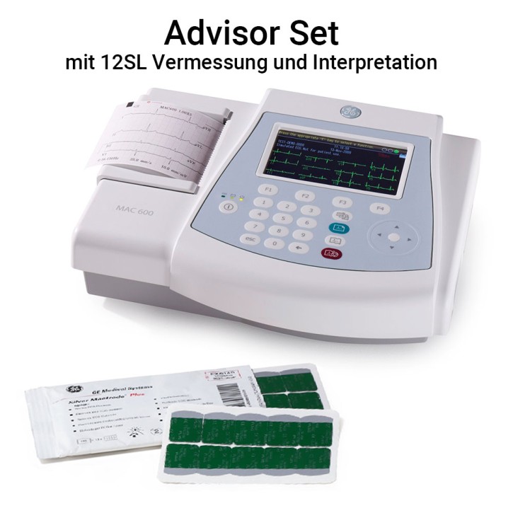 MAC 600 Advisor Set-Kit IEC mit Einwegelektroden - Ruhe-EKG mit 12SL Vermessung und Interpretation